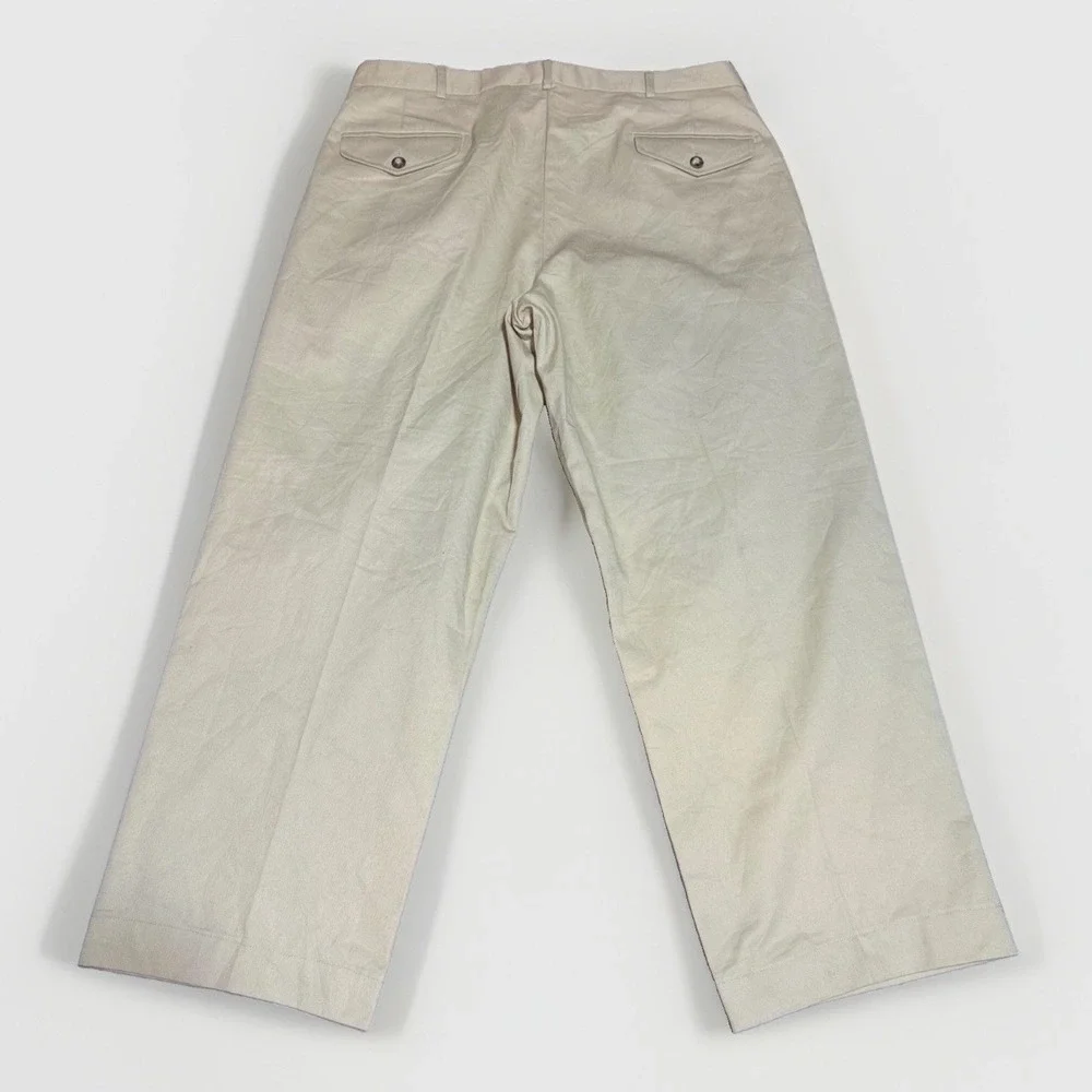 LL Bean Pleated Chino Pants W36 Classic Khaki Cotton Blend Twill Trousers vtg